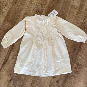 NEW Girls Zara Cream Corduroy Dress with Ruffle and Lace Details
